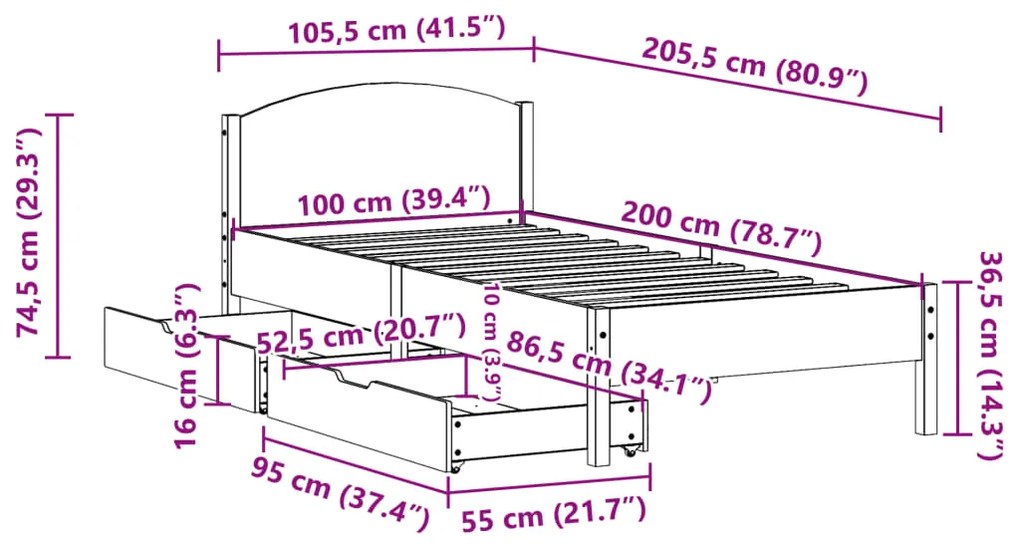 ΣΚΕΛΕΤΟΣ ΚΡΕΒΑΤΙΟΥ ΧΩΡΙΣ ΣΤΡΩΜΑ ΛΕΥΚΟ 100X200 ΕΚ. ΜΑΣΙΦ ΠΕΥΚΟ 3301843