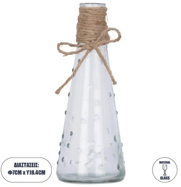 Διακοσμητικό Βάζο Γυάλινο με Σχοινί Φ7 x Υ18.1cm LUCY 35616 GloboStar-35616-Διάφανο 35616