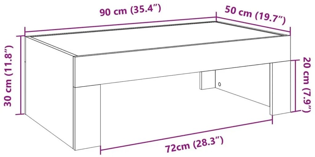 Τραπεζάκι Σαλονιού Άπειρο Φως LED Καφέ Δρυς 90x50x30 εκ. - Καφέ