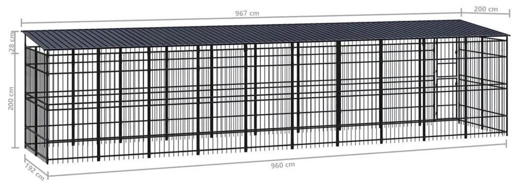 Κλουβί Σκύλου Εξωτερικού Χώρου με Οροφή 18,43 μ² από Ατσάλι - Μαύρο