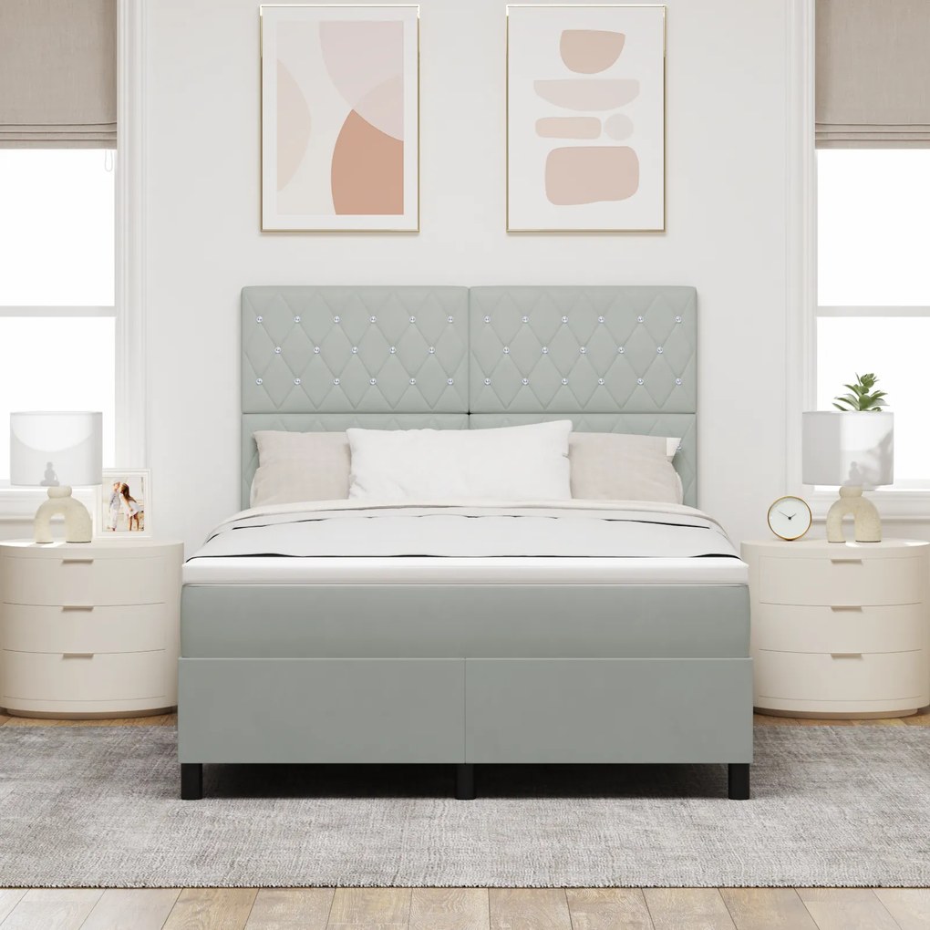 vidaXL Κρεβάτι Box Spring με Στρώμα & LED Γκρι 140x190 εκ. Βελούδο