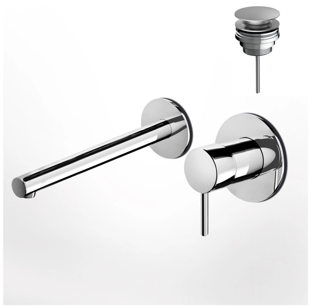 Eurorama Tonda Chrome Μπαταρία Νιπτήρος Εντοιχισμού 2 Οπών+Βαλβίδα clic-clac 145904-100 R0338-100