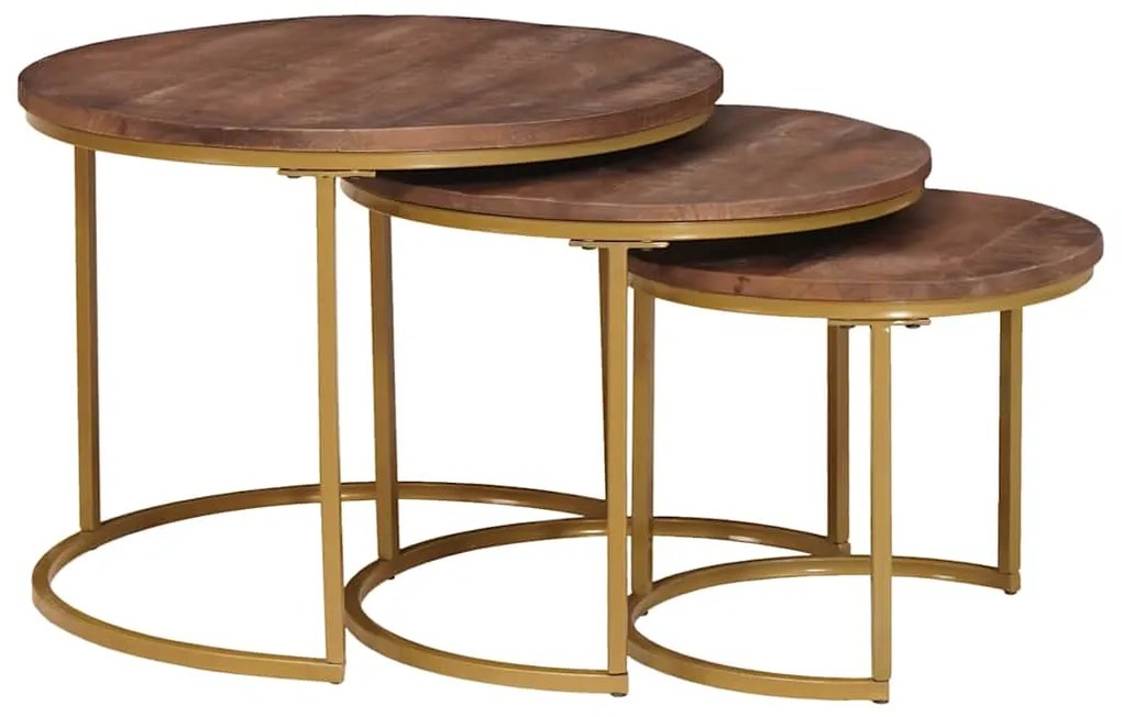vidaXL Τραπεζάκια Καφέ Στερεών 3 pcs Μασίφ ξύλο μάνγκο και χάλυβας
