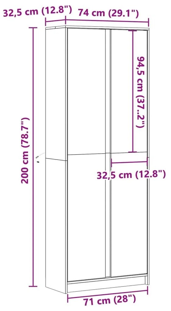 Ντουλάπι με LED Γκρι 74x32,5x200 εκ. από Επεξεργασμένο Ξύλο - Γκρι