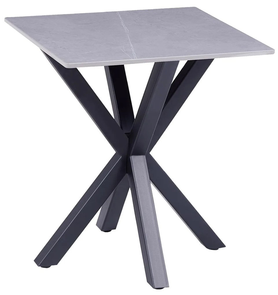 SIDE TABLE  GREY MARBLE SINTERED STONE TOP-BLACK METAL BASE 50x50x55Hcm.