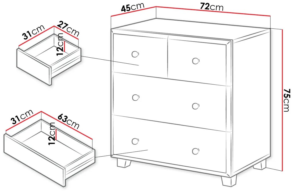 Συρταριέρα Glass mini-Λευκό