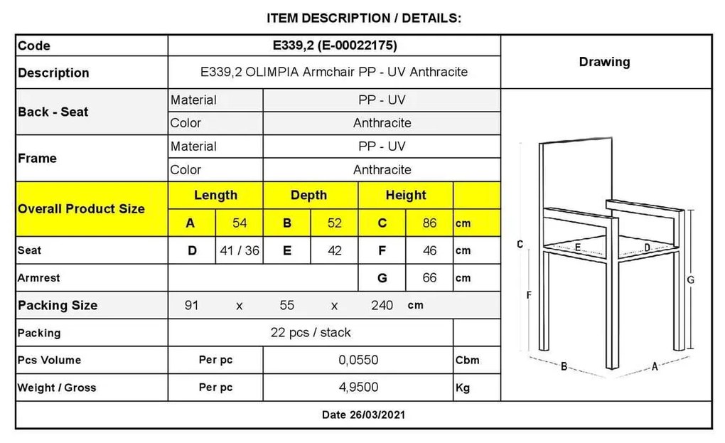 Πολυθρόνα OLIMPIA PP-UV Ανθρακί 54x52x86cm