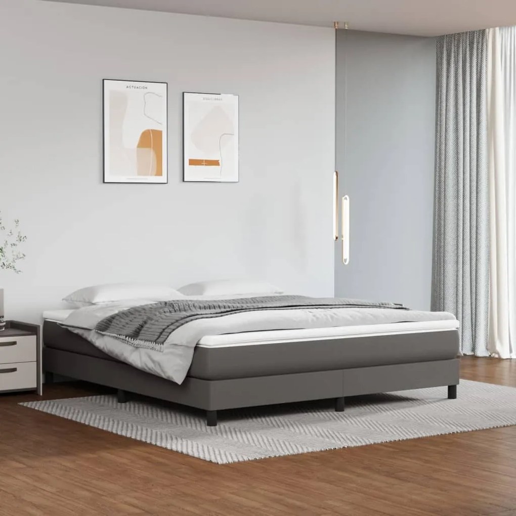 vidaXL Κρεβάτι Boxspring με Στρώμα Γκρι 180x200 εκ. Συνθετικό Δέρμα