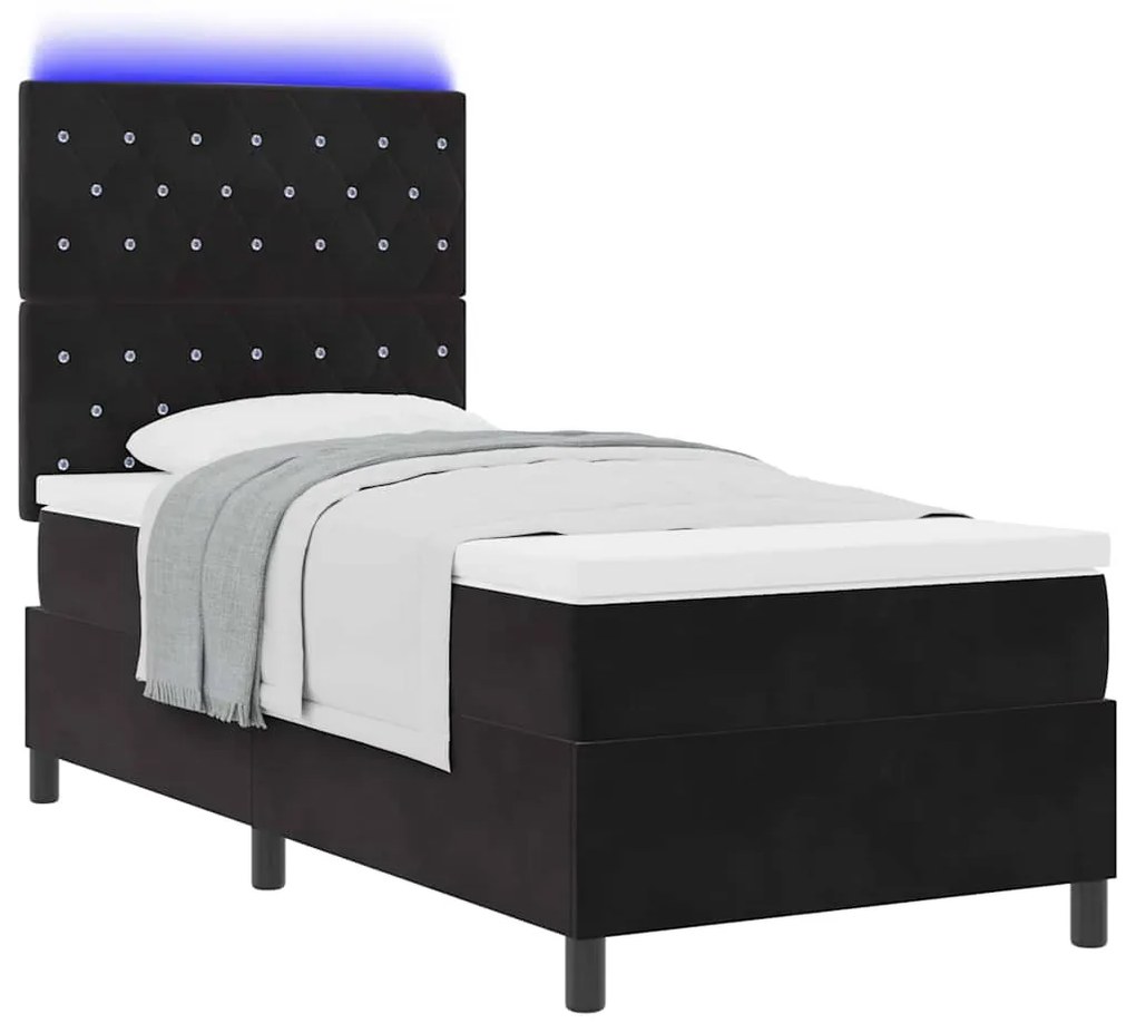 vidaXL Κρεβάτι με ελατήρια με στρώμα Μαύρο 90 x 200 cm Βελούδο