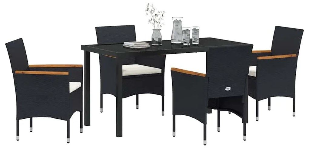 vidaXL Σέτ φαγητού για κήπο με μαξιλάρι 5 pcs Μαύρο Πολυ ράταν