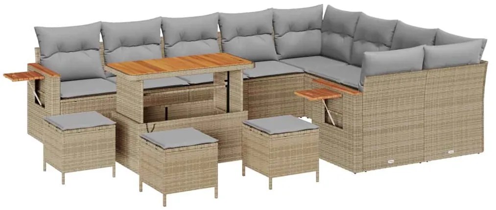 vidaXL Σετ Καναπέ Κήπου με μαξιλάρι 13 pcs Μπεζ Πολυ ράταν