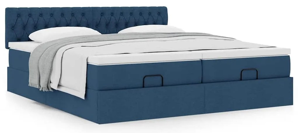 vidaXL Οθωμανικό κρεβάτι με στρώματα μπλε 180x200cm ύφασμα