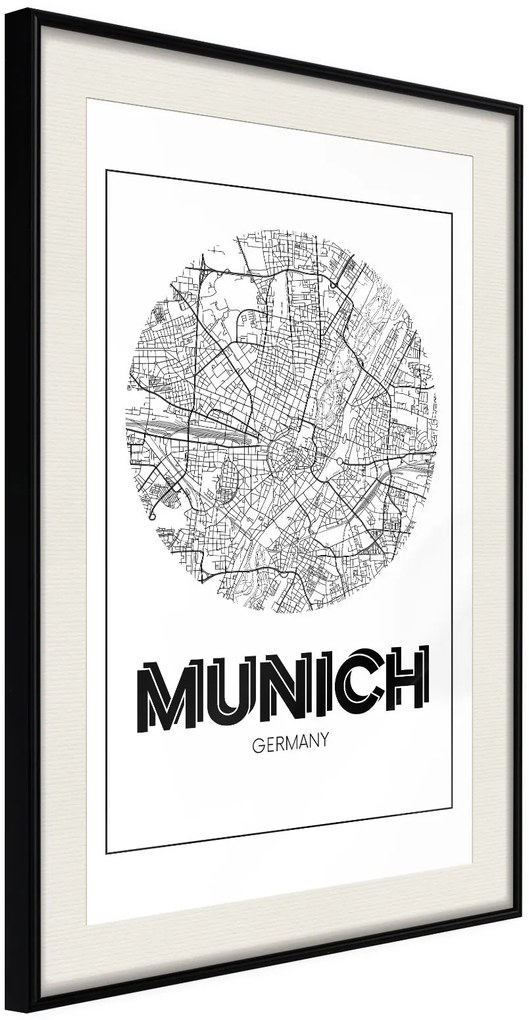 Αφίσα - City Map: Munich (Round) - 30x45 - Μαύρο - Με πασπαρτού