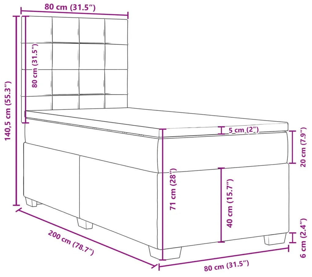 Κρεβάτι Boxspring με Στρώμα Μαύρο 80 x 200 εκ. Βελούδινο - Μαύρο