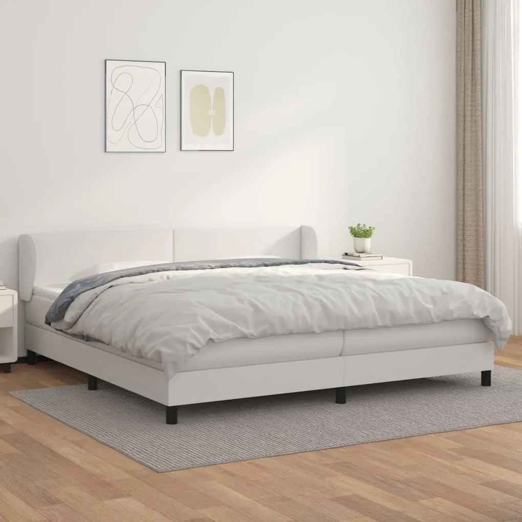 Κρεβάτι Boxspring με Στρώμα Λευκό 200x200 εκ. Συνθετικό Δέρμα - Λευκό