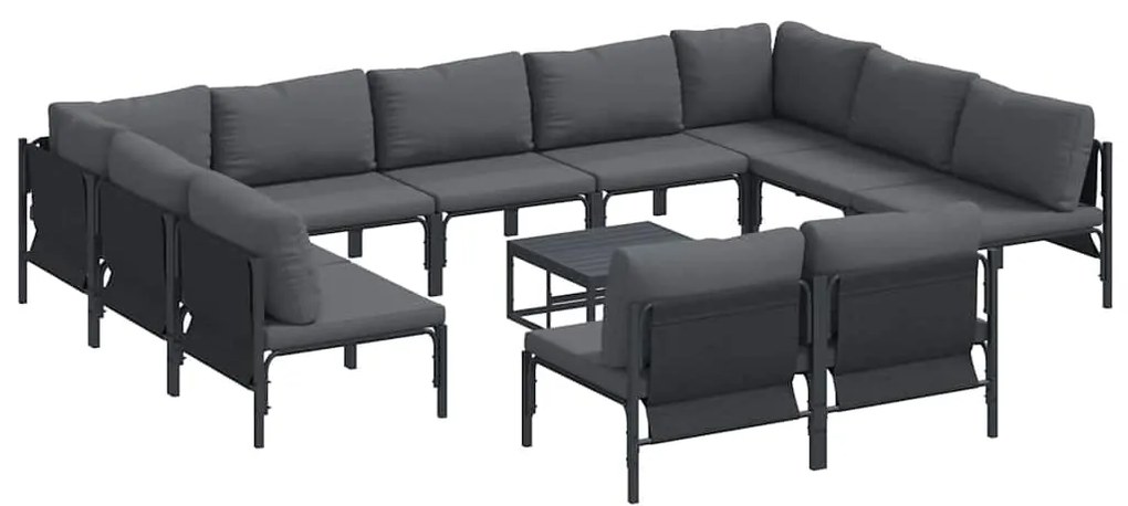 vidaXL Σετ Καναπέ Κήπου με μαξιλάρι 12 pcs Μαύρο Ατσάλι