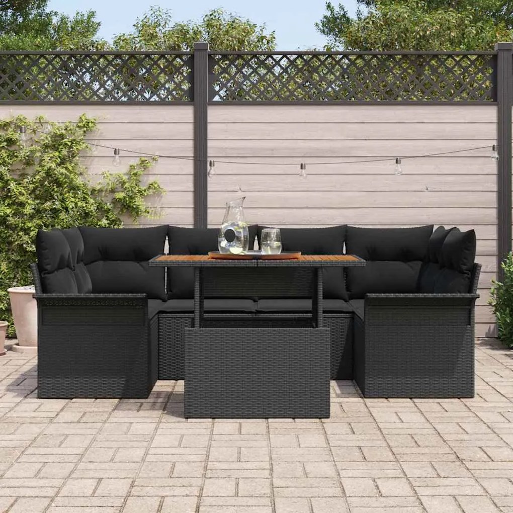 vidaXL Σετ Καναπέ Κήπου με μαξιλάρι 7 pcs Μαύρο 100 x 55 x 73 εκ