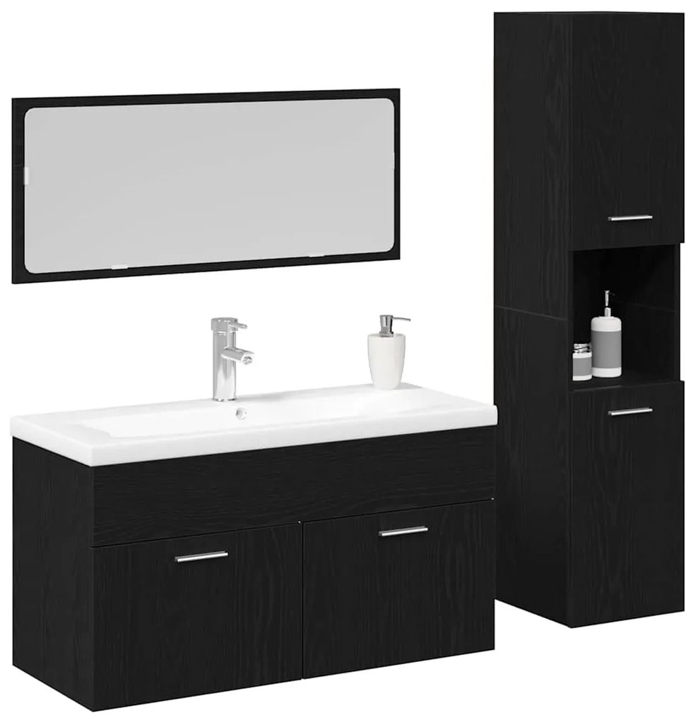 vidaXL Σετ Επίπλων Μπάνιου με ράφι 4 pcs Μαύρη Οξυά Επεξεργασμένο ξύλο