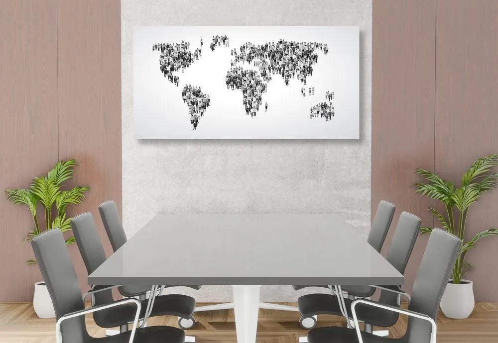 Εικόνα ενός παγκόσμιου χάρτη από φελλό που αποτελείται από άτομα σε μαύρο & άσπρο - 120x60  color mix