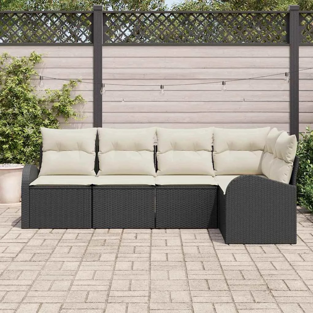 vidaXL Σετ Καναπέ Κήπου με μαξιλάρι 5 pcs Μαύρο Πολυ ράταν