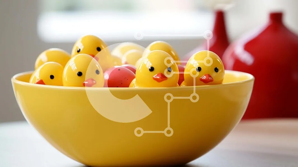 Intra Συλλεκτικό Ξύλινο Παζλ Plywood 4mm - Κίτρινο μπολ πάπιας με κόκκινα και λευκά μπουκάλια Σε Ξύλινο Κουτί - Διαστάσεις: 10x10 cm – 25 κομμάτια