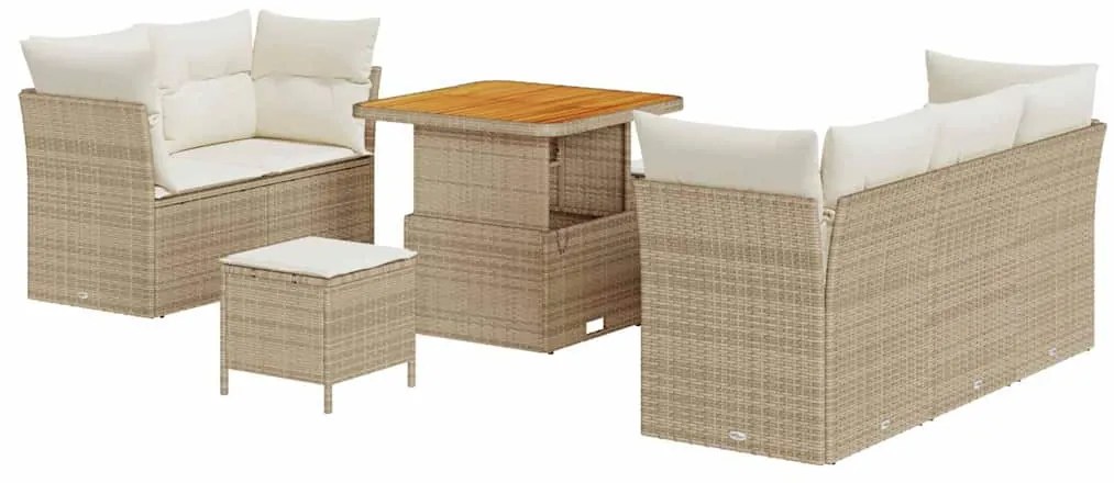 vidaXL Σετ Καναπέ Κήπου Ρυθμιζόμενο ύψος 8 pcs Μπεζ συνθετικό ρατάν