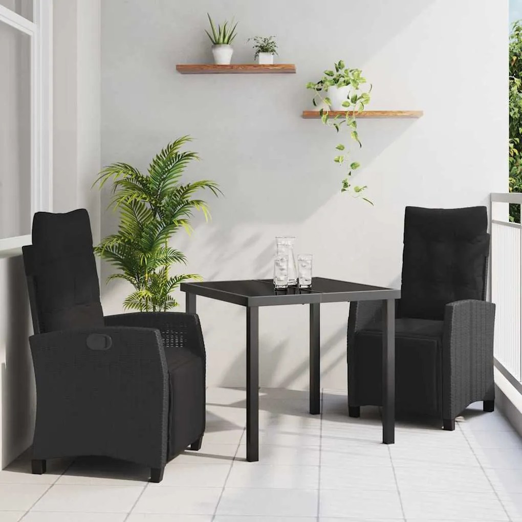 vidaXL Σέτ φαγητού για κήπο 3 pcs Μαύρο συνθετικό ρατάν