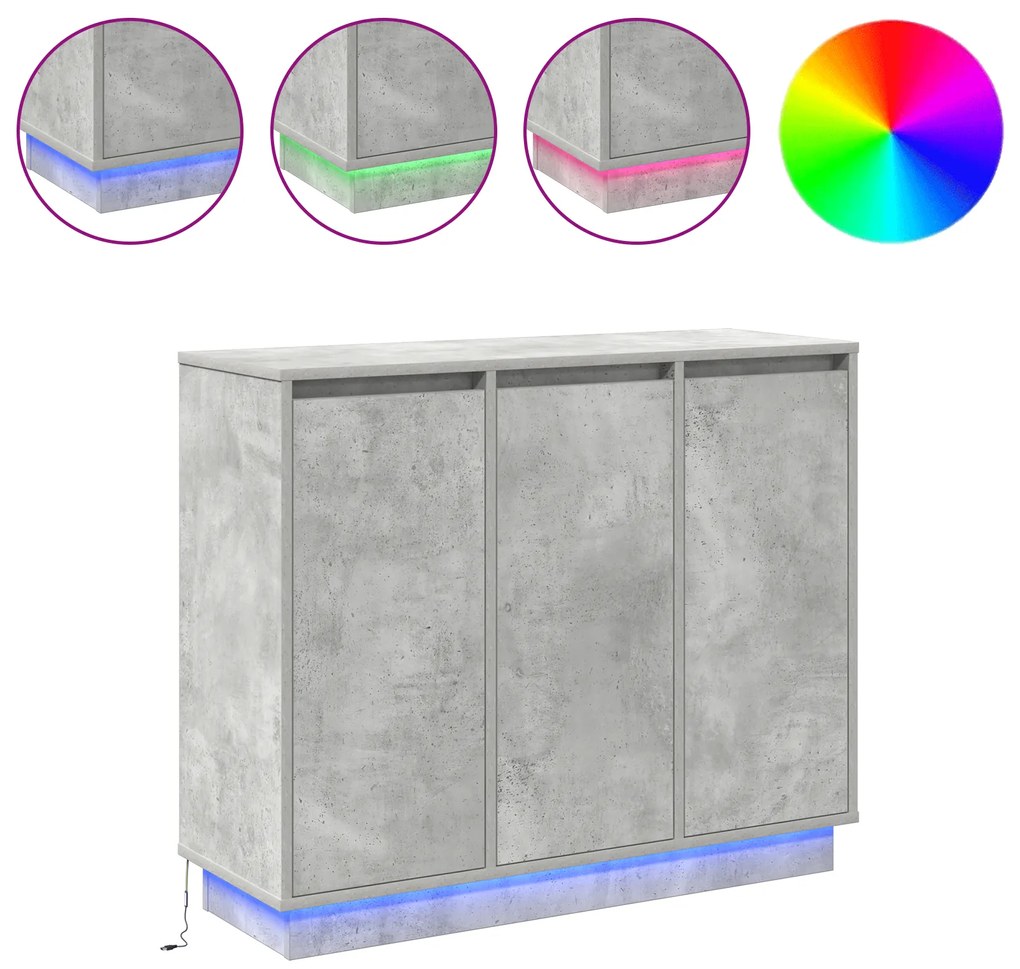 vidaXL Κομοδίνο με LED Γκρι Σκυρόδεμα 90x32x75 εκ Επεξεργασμένο ξύλο
