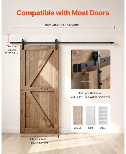 VEVOR 10FT Sliding Barn Door Hardware Kit for Single Sliding Barn Door I-shape