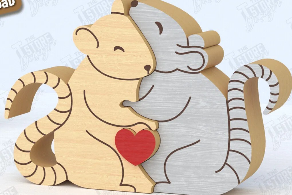 Σετ των 2 Intra απο ξύλο plywood 3mm-4mm πάχος – Οικογενειακό παζλ Αρουραίων Κοπή λέιζερ | Αρχείο CNC Δίασταση  20x20 cm INTRAFABR-119952446