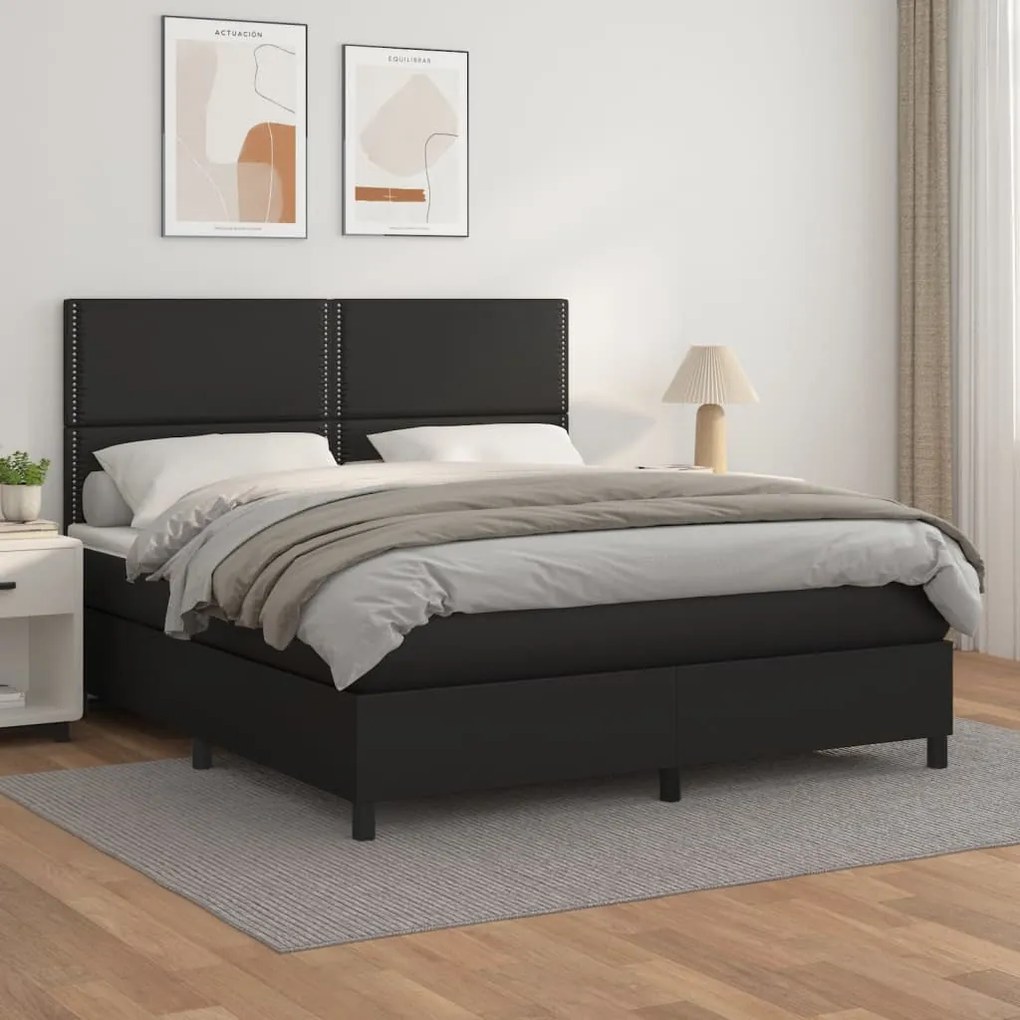 Κρεβάτι Boxspring με Στρώμα Μαύρο 160x200εκ.από Συνθετικό Δέρμα