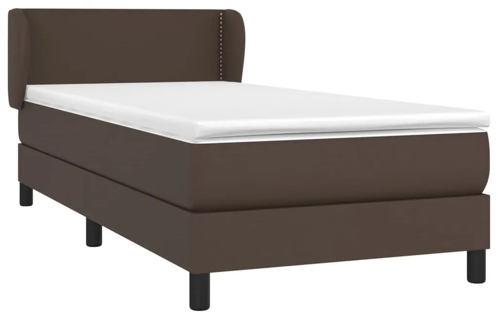 Κρεβάτι Boxspring με Στρώμα Καφέ 100x200εκ. από Συνθετικό Δέρμα - Καφέ