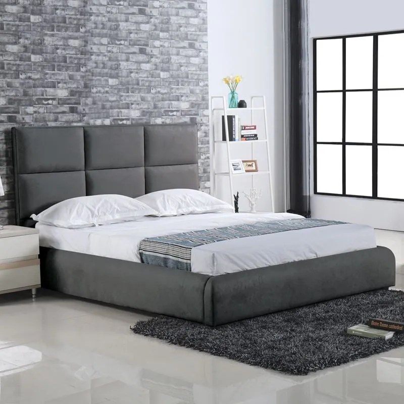 WOODWELL MAXIM Κρεβάτι Διπλό, για Στρώμα 180x200cm, Ύφασμα Σκούρο Γκρι 198x218x121cm Ε8079