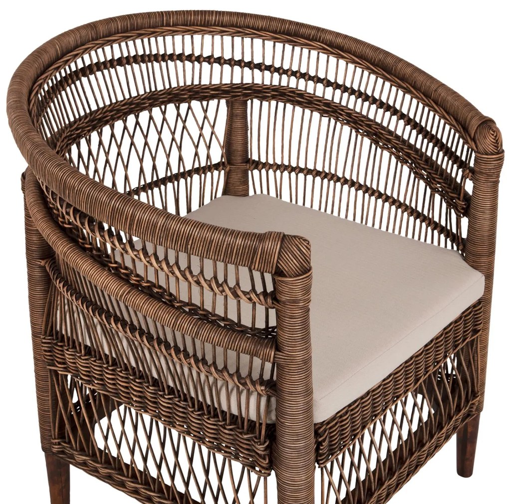 Καρέκλα - Πολυθρόνα MALAWI C9635.01 Ξύλο Μαόνι με Rattan Kαφέ και Λευκό Μαξιλάρι 80x70x86Υεκ. 80x70x86 εκ.