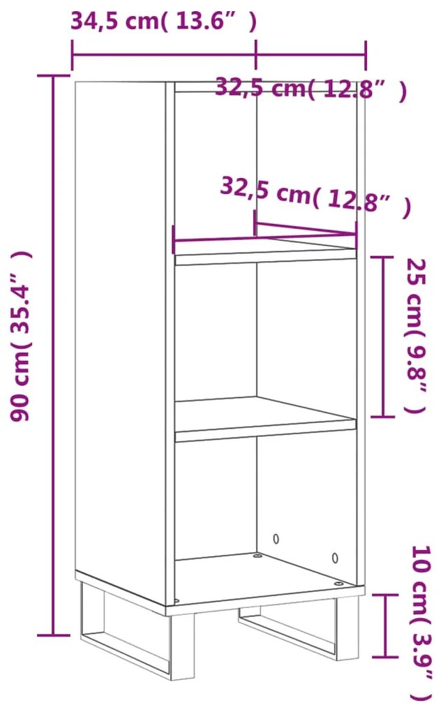 Ντουλάπι Μαύρο 34,5x32,5x90 εκ. Επεξεργασμένο Ξύλο - Μαύρο