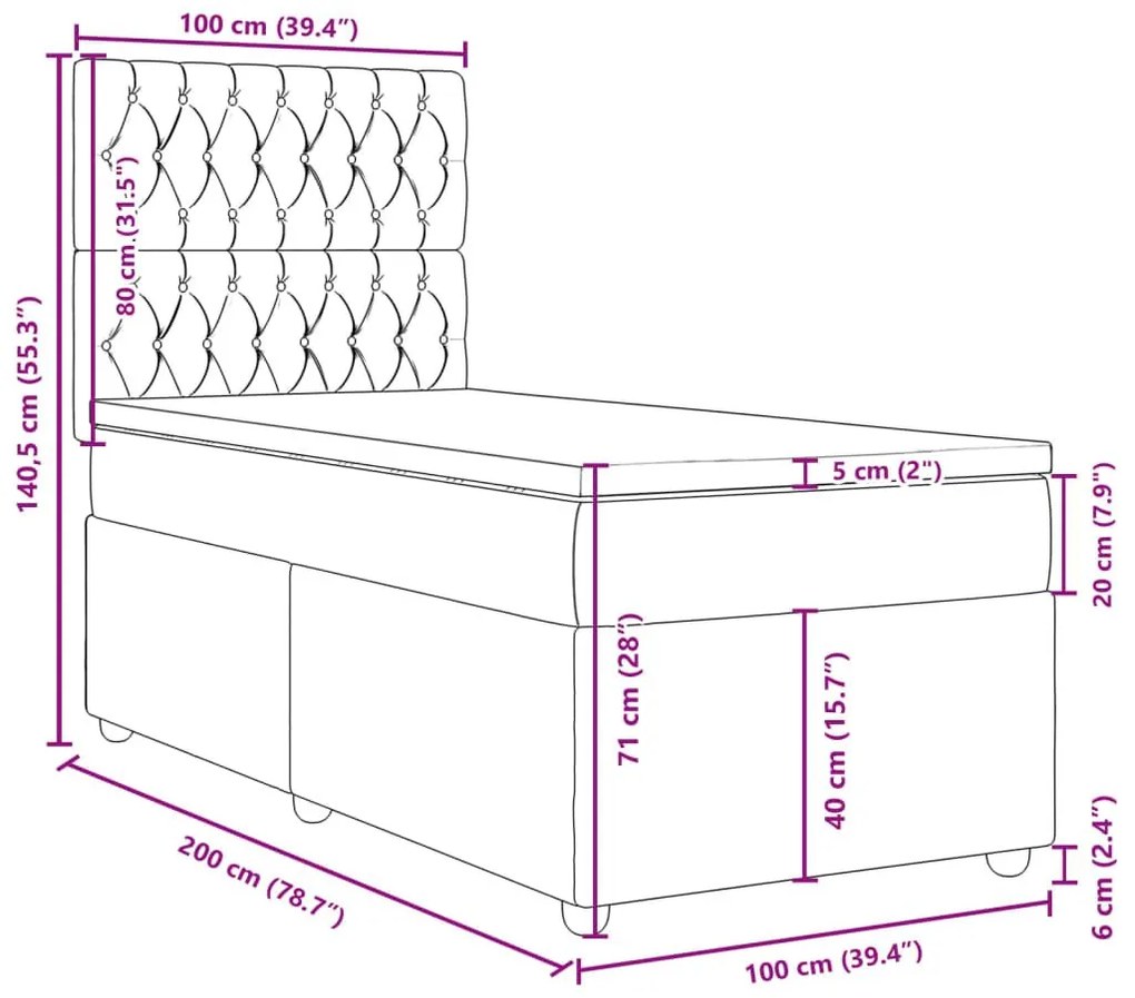 Κρεβάτι Boxspring με Στρώμα Taupe 100 x 200 εκ. Υφασμάτινο - Μπεζ-Γκρι