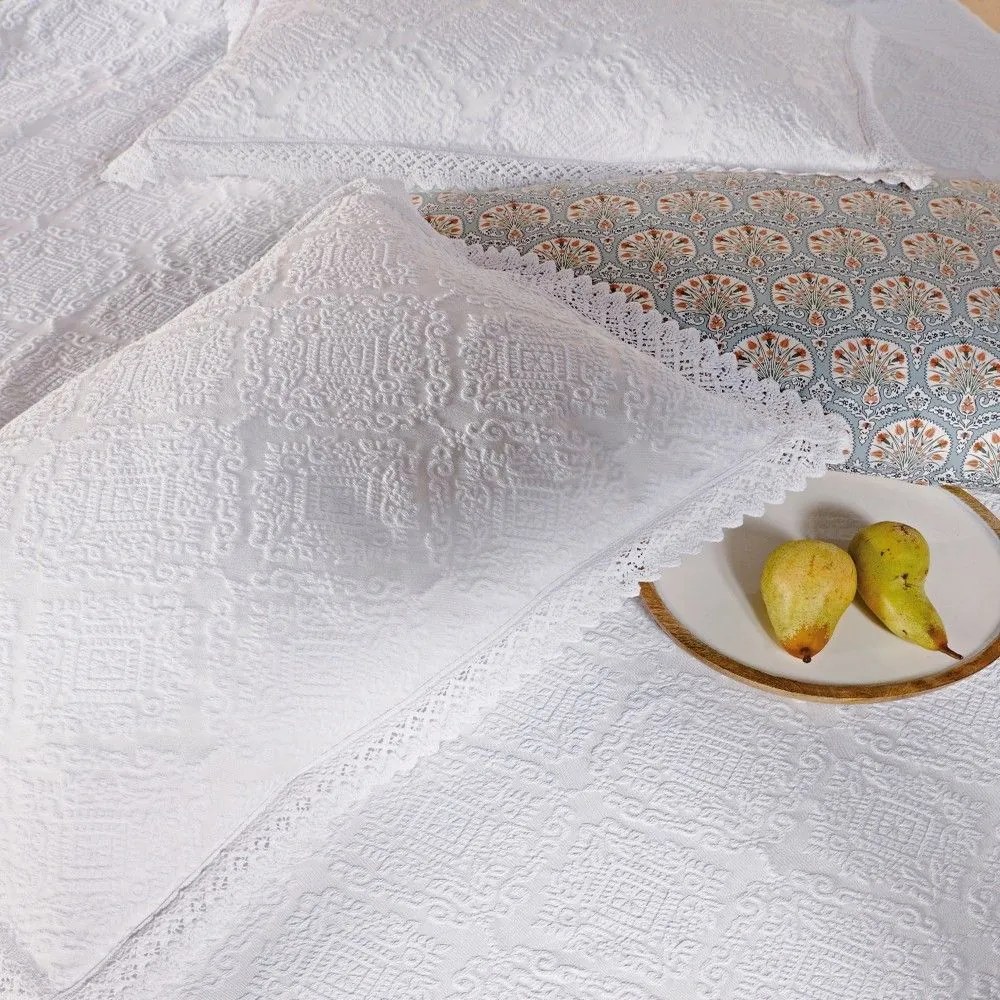 Κουβέρτα Virginia 00 White Kentia Υπέρδιπλo 230x260cm Βαμβάκι-Πολυέστερ