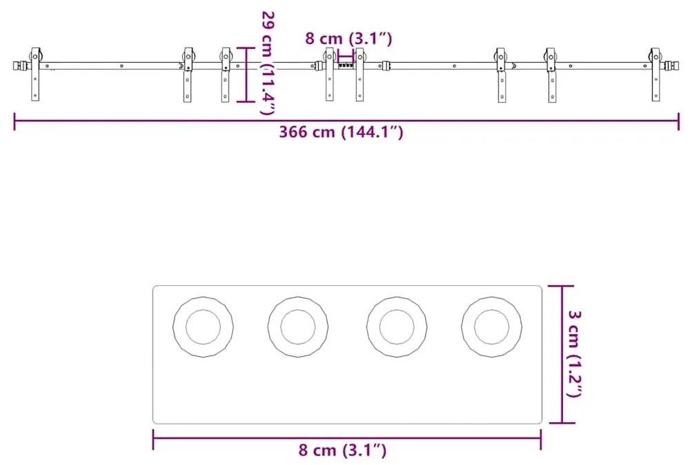 Μηχανισμός Συρόμενης Μεσόπορτας Μαύρος 366 εκ. Ατσάλινος