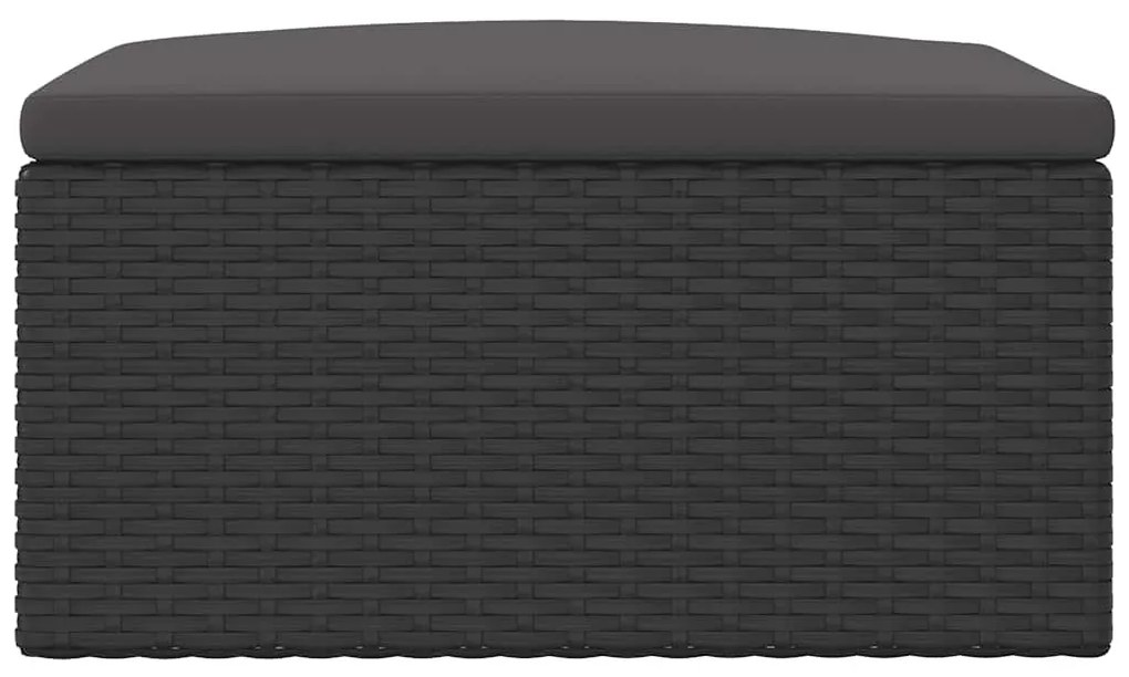 vidaXL Υποπόδιο Κήπου Μαύρο από Συνθετικό Ρατάν με Μαξιλάρι