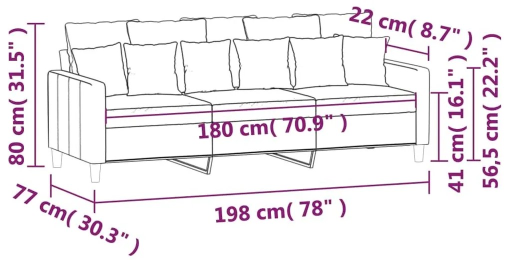 Καναπές Τριθέσιος Ανοιχτό Γκρι 180 εκ. Βελούδινος - Γκρι