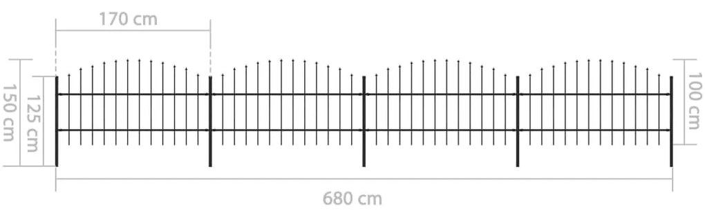 vidaXL Κάγκελα Περίφραξης με Λόγχες Μαύρα (0,75-1) x 6,8 μ. Ατσάλινα