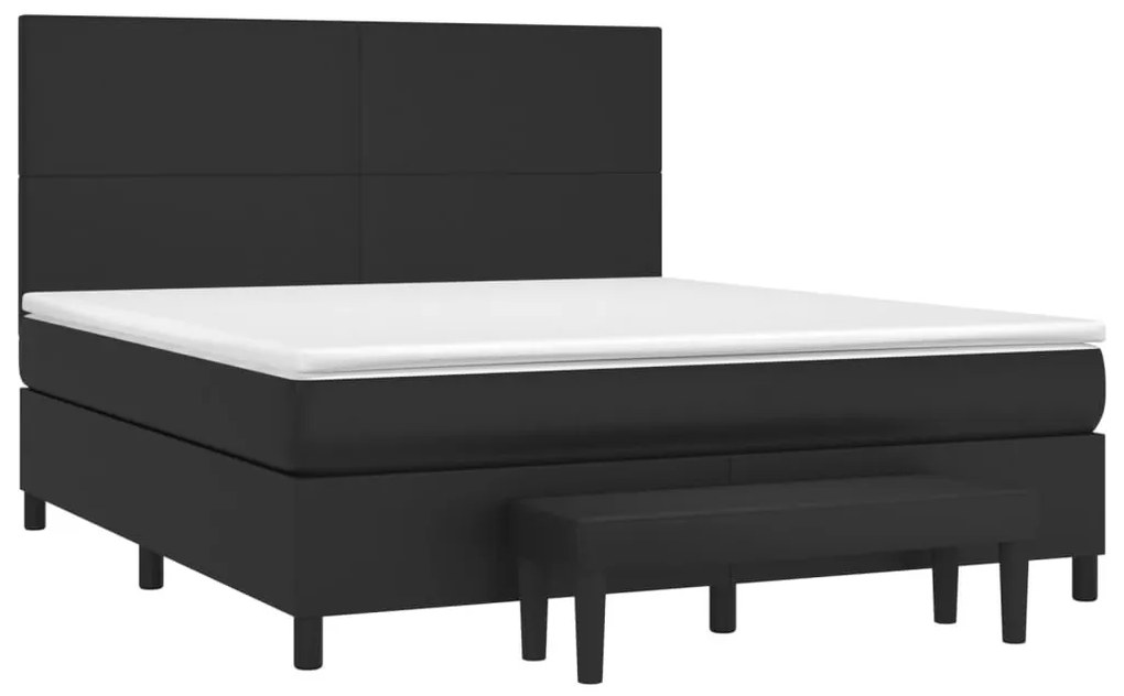 Κρεβάτι Boxspring με Στρώμα Μαύρο 180x200εκ.από Συνθετικό Δέρμα - Μαύρο