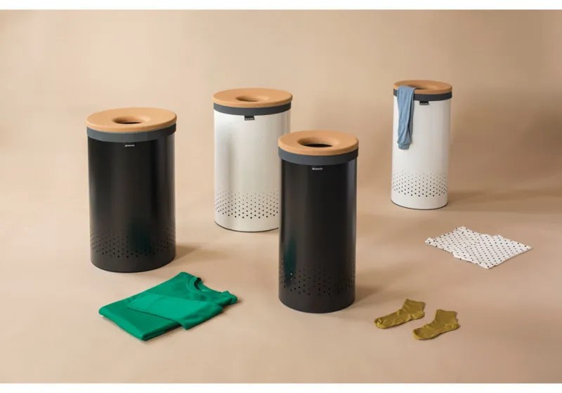 Καλάθι πλυντηρίου Brabantia 1000826, 60 l, Καπάκι από φελλό, Πλήρωση χωρίς άνοιγμα, οπές εξαερισμού, Μαύρο