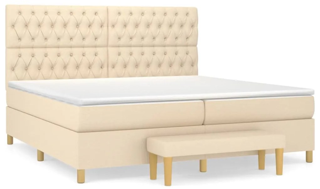 vidaXL Κρεβάτι Boxspring με Στρώμα Κρεμ 200x200 εκ. Υφασμάτινο