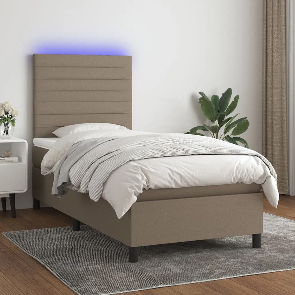 Κρεβάτι Boxspring με Στρώμα &amp; LED Taupe 100x200 εκ. Υφασμάτινο