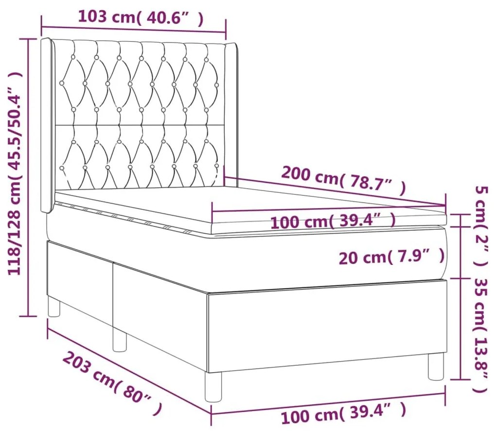 Κρεβάτι Boxspring με Στρώμα Σκούρο Μπλε 100x200 εκ. Βελούδινο - Μπλε