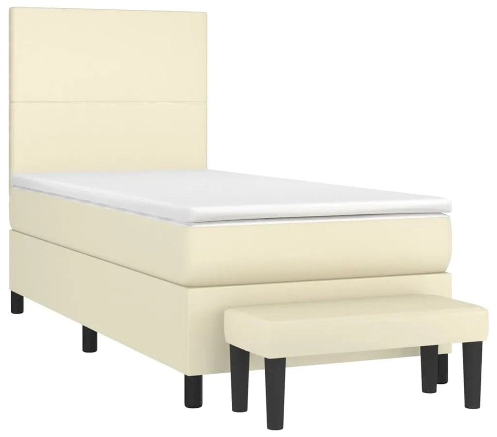 vidaXL Κρεβάτι Boxspring με Στρώμα Κρεμ 100x200εκ. από Συνθετικό Δέρμα