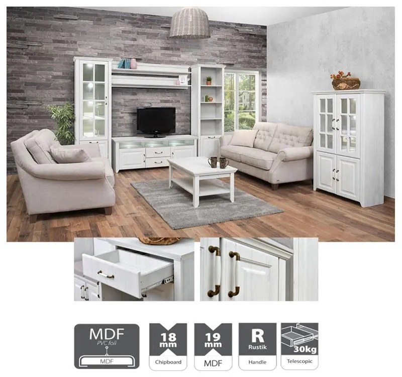 Βιτρίνα Ψηλή Rustic Λευκό 67x41x209 εκ.