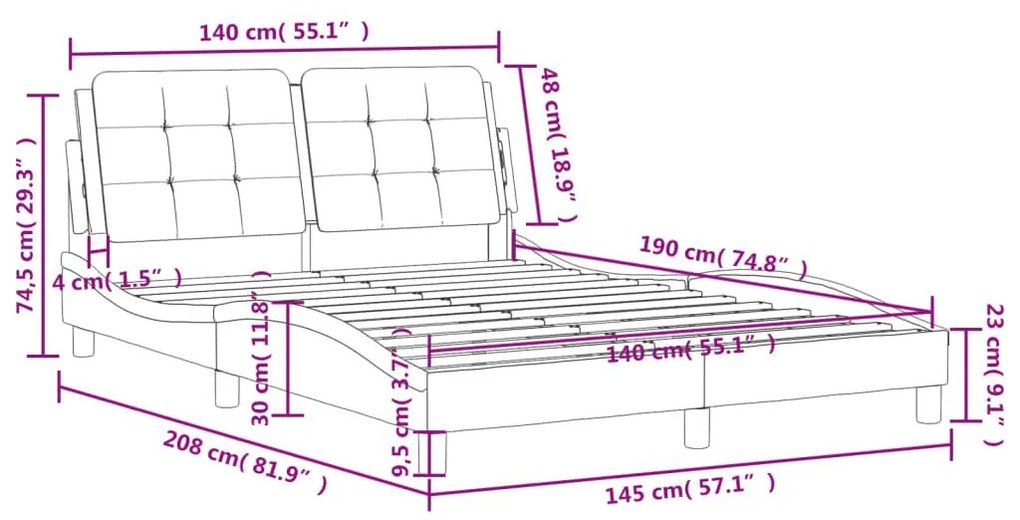 Πλαίσιο Κρεβατιού με Κεφαλάρι Λευκό 140x190 εκ. Συνθετικό Δέρμα - Λευκό