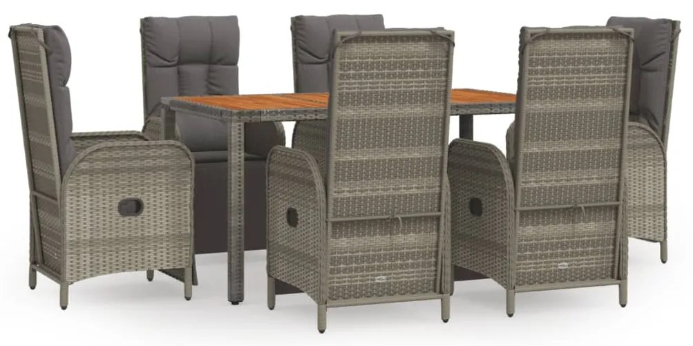 vidaXL Σετ Τραπεζαρίας Κήπου 7 τεμ. Γκρι Συνθ. Ρατάν με Μαξιλάρια